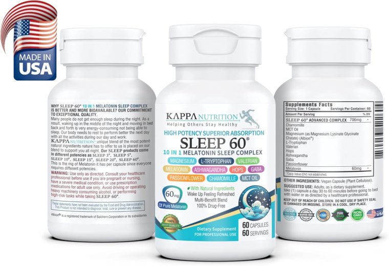 KAPPA NUTRITION Sleep 60, Sleep Aid, 60mg of Melatonin, 60-Day Supply, Non-Habit Forming Vegan Capsules Natural Ingredients for Easier Bedtime, Herbal Supplement, Valerian Root, Chamomile Non-GMO - Image 2