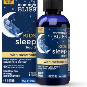 Mommy's Bliss Kids Sleep Liquid with Melatonin & Calming Herbs | Supports The Natural Sleep Process for Children 3 Years & Up | Grape Flavor | Sugar Free| 4 Fl Oz (60 Servings)