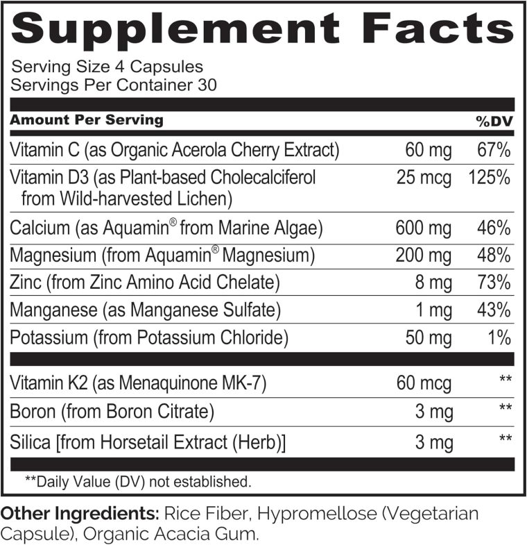 NATURELO Calcium Supplement - with Vitamin C, Vitamin D3, K2, and Calcium Magnesium Zinc for Bone Strength with Calcium 600mg - Plant-Based, 120 Vegetarian Capsules, Non-GMO, Soy & Gluten-Free - Image 3
