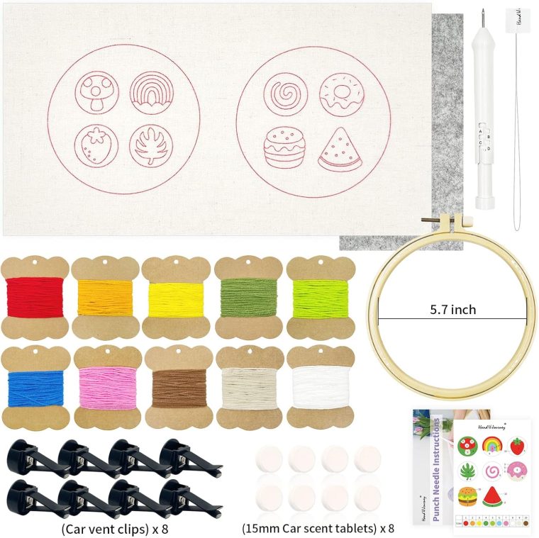 HAND U JOURNEY Car Vent Clip Embroidery Punch Needle Kit - DIY Needlework Set for Creative Car Decor with Aromatherapy Pads and Plastic Stand - Image 2