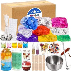 Jelly Candle Making Kit,9pcs Gel Wax -7 Colors Candle Making kit，Includes Wax Wicks Wick Stickers，Wooden Wick Holders and More，DIY Starter Candle Making Kit 2.8LB/45oz
