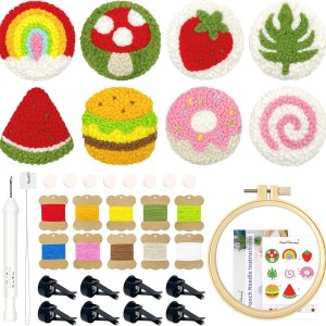 HAND U JOURNEY Car Vent Clip Embroidery Punch Needle Kit - DIY Needlework Set for Creative Car Decor with Aromatherapy Pads and Plastic Stand