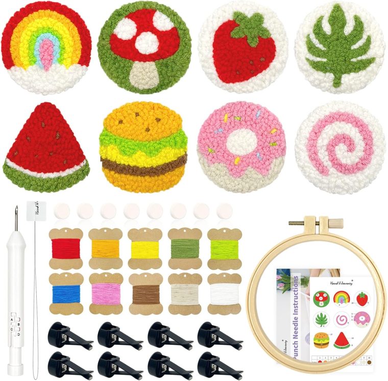 HAND U JOURNEY Car Vent Clip Embroidery Punch Needle Kit - DIY Needlework Set for Creative Car Decor with Aromatherapy Pads and Plastic Stand