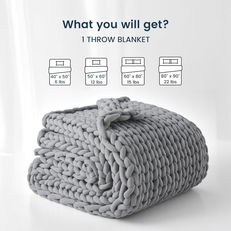SLEEP ZONE Weighted Blankets for Adults - Chunky Knit Blanket, Cotton Hand Made Heavy Blankets, Cooling Weighted Blanket - Breathable, Machine Washable (Grey, 6 lbs, 40"x50") - Image 5