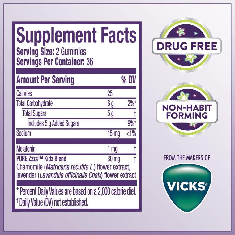 PURE Zzzs Kidz, Kids Melatonin Gummy, Sleep Aid, Low Amount of Melatonin for Kids, with Chamomile and Lavender, Melatonin 1 mg, Melatonin Gummies Kids, Berry Flavored, 72 Sleep Gummies - Image 8