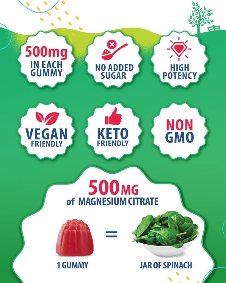 Sugar-Free Magnesium Gummies for Kids & Teens - 500mg Calm Magnesium Citrate Gummies - Kids Magnesium Gummies - Chewable Magnesium Gummy Supplement - 60 Gummies - Image 4