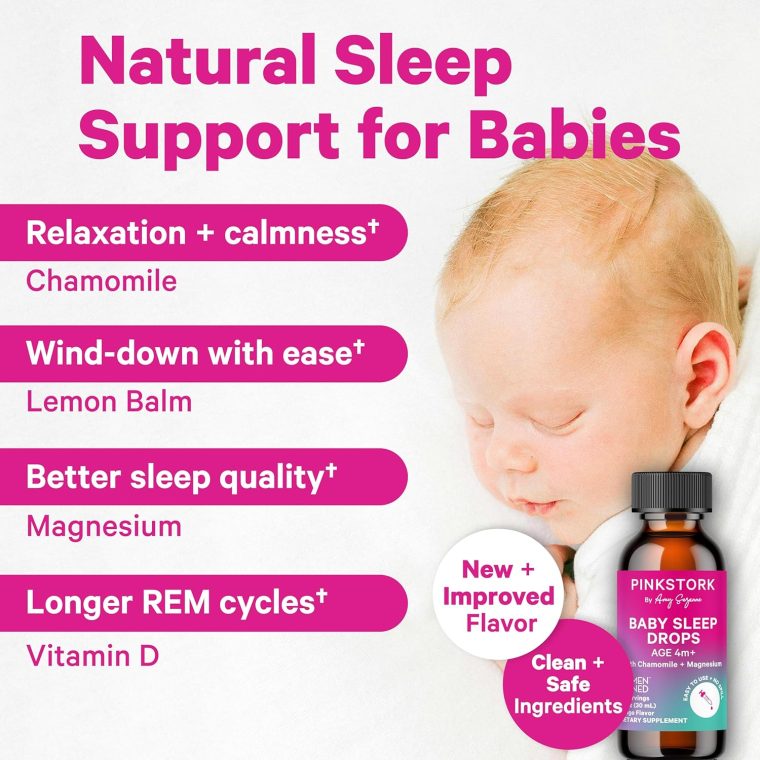 Pink Stork Baby Sleep Drops, Naturally Support Sleep Without Melatonin for Infants, Toddlers, and Kids, Aid Sleep with Chamomile and Magnesium, Baby Essentials for Bedtime, 1 oz, 30 Servings - Image 2