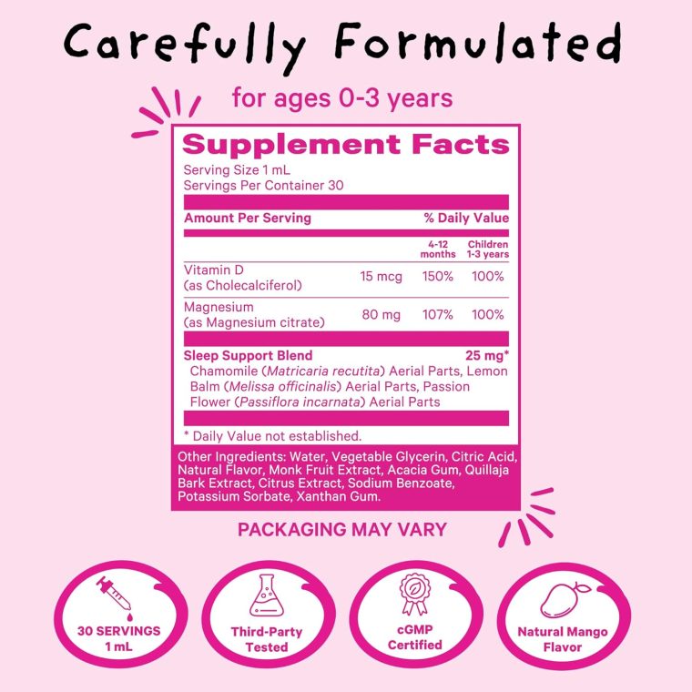 Pink Stork Baby Sleep Drops, Naturally Support Sleep Without Melatonin for Infants, Toddlers, and Kids, Aid Sleep with Chamomile and Magnesium, Baby Essentials for Bedtime, 1 oz, 30 Servings - Image 3