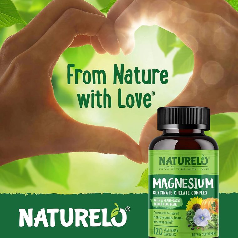 NATURELO Magnesium Glycinate Chelate Complex - 200 mg Magnesium with Organic Vegetables to Support Sleep, Calm, Muscle Cramp & Stress Relief - Gluten Free, Non GMO - 120 Capsules - Image 8