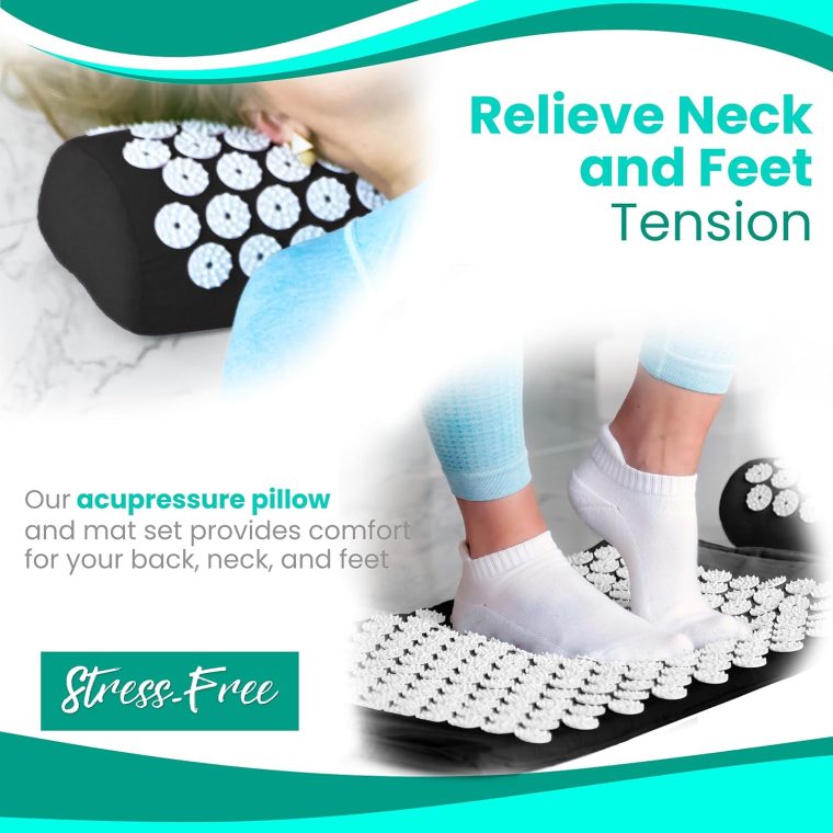 Sivan Back and Neck Pain Relief Acupressure Mat and Pillow Set, Chronic Back Pain Treatment - Relieves Your Stress of Lower Upper Back and Sciatic Pain - Black - Image 4