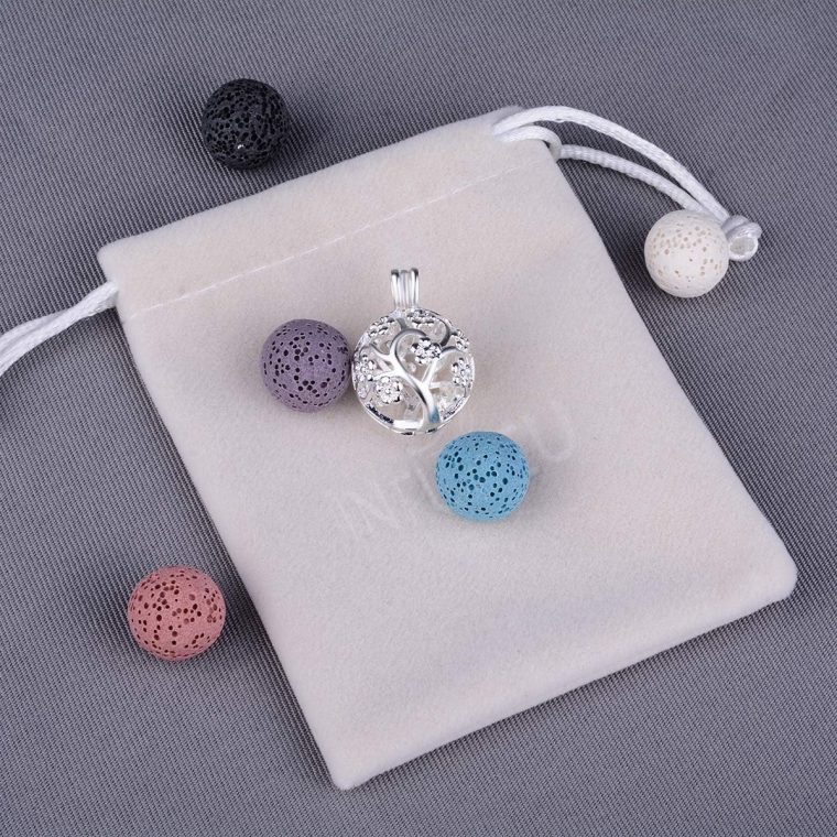 INFUSEU Sakura Tree Aromatherapy Necklace, Essential Oils Diffuser Locket Pendant with 7 PCS Lava Rock Stones and 24" Link Chain - Image 8