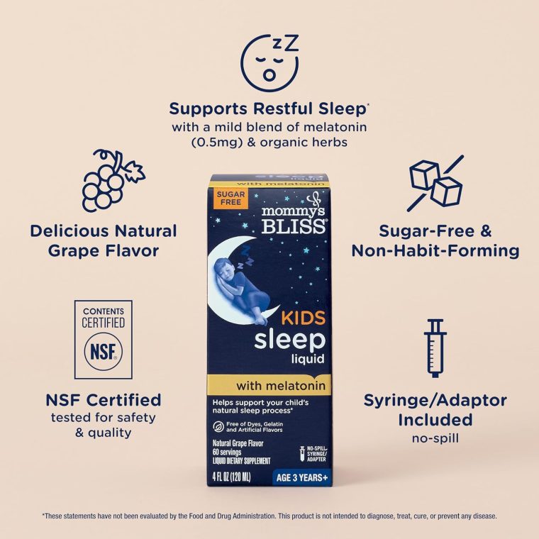 Mommy's Bliss Kids Sleep Liquid with Melatonin & Calming Herbs | Supports The Natural Sleep Process for Children 3 Years & Up | Grape Flavor | Sugar Free| 4 Fl Oz (60 Servings) - Image 4