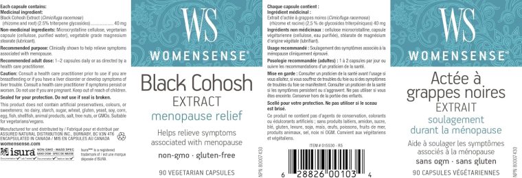Natural Factors - WomenSense Women's Black Cohosh Extract 40mg, Menopausal Symptom Support, 90 Vegetarian Capsules - Image 3