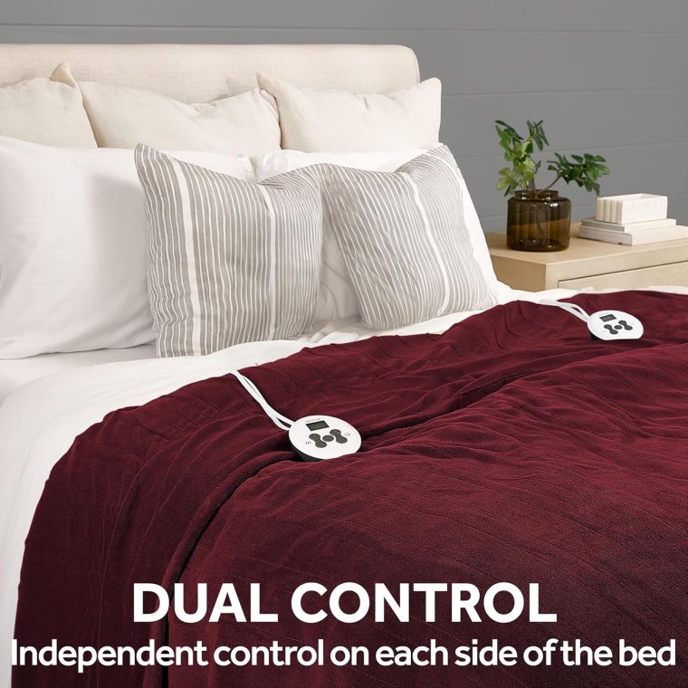 Sunbeam Electric Royal Luxe Microplush Heated Blanket 12 Heat Settings, 12-Hour Selectable Auto Shut-Off, Fast Heating, Warm and Cozy, Dark Cherry Color, Queen, 90" x 84" - Image 5