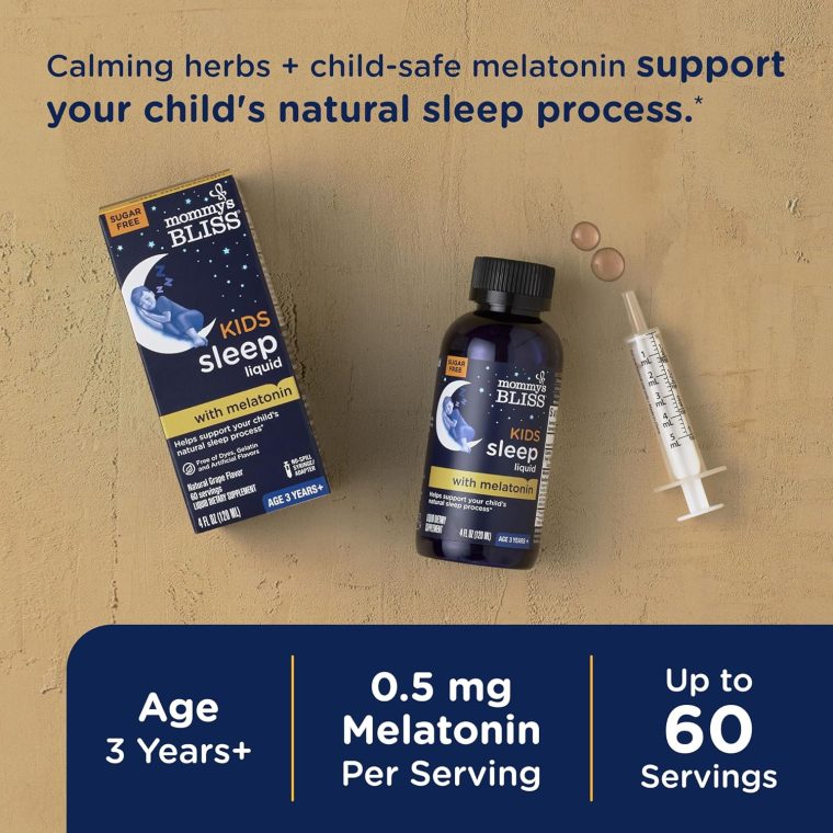 Mommy's Bliss Kids Sleep Liquid with Melatonin & Calming Herbs | Supports The Natural Sleep Process for Children 3 Years & Up | Grape Flavor | Sugar Free| 4 Fl Oz (60 Servings) - Image 3