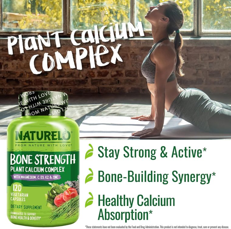 NATURELO Calcium Supplement - with Vitamin C, Vitamin D3, K2, and Calcium Magnesium Zinc for Bone Strength with Calcium 600mg - Plant-Based, 120 Vegetarian Capsules, Non-GMO, Soy & Gluten-Free - Image 5