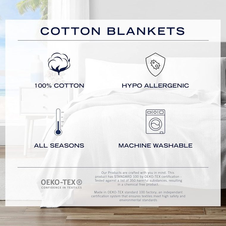 Nautica - King Blanket, Diamond Weave Cotton Bedding, Medium-Weight for All Seasons, Oeko-Tex Certified (Baird Navy) - Image 4
