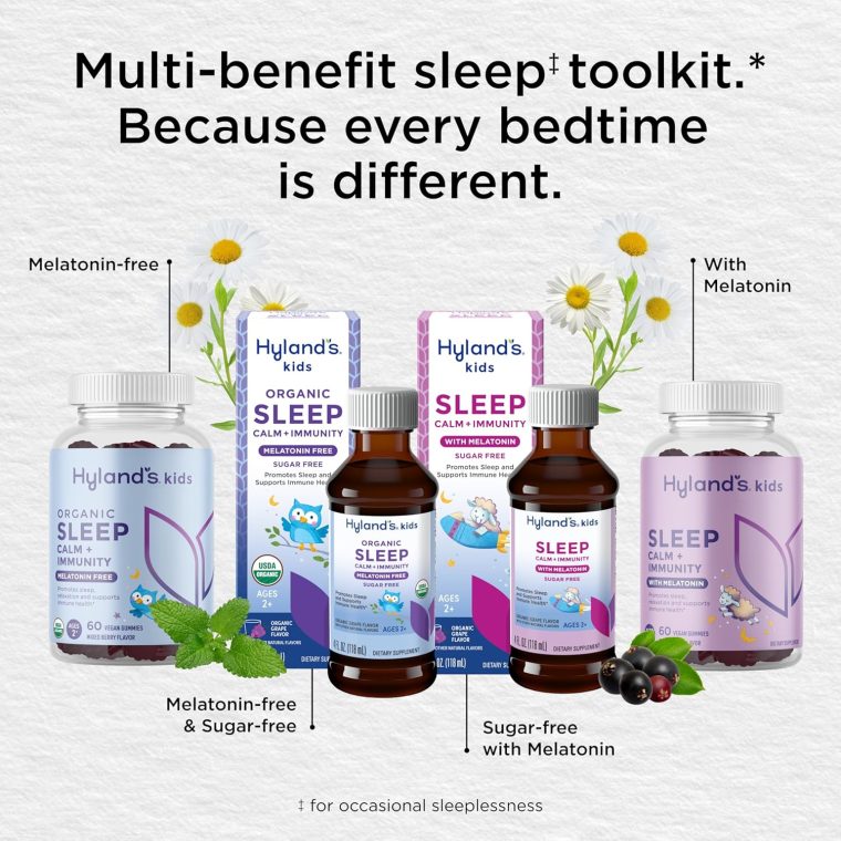 Hyland's Kids Melatonin-Free Organic Sleep Calm & Immunity Liquid, Sugar-Free with Magnesium, Vitamin D, Zinc & Elderberry, Promotes Sleep & Supports Immune Health, Ages 2+, Grape Flavor, 4 Fl. Oz. - Image 7