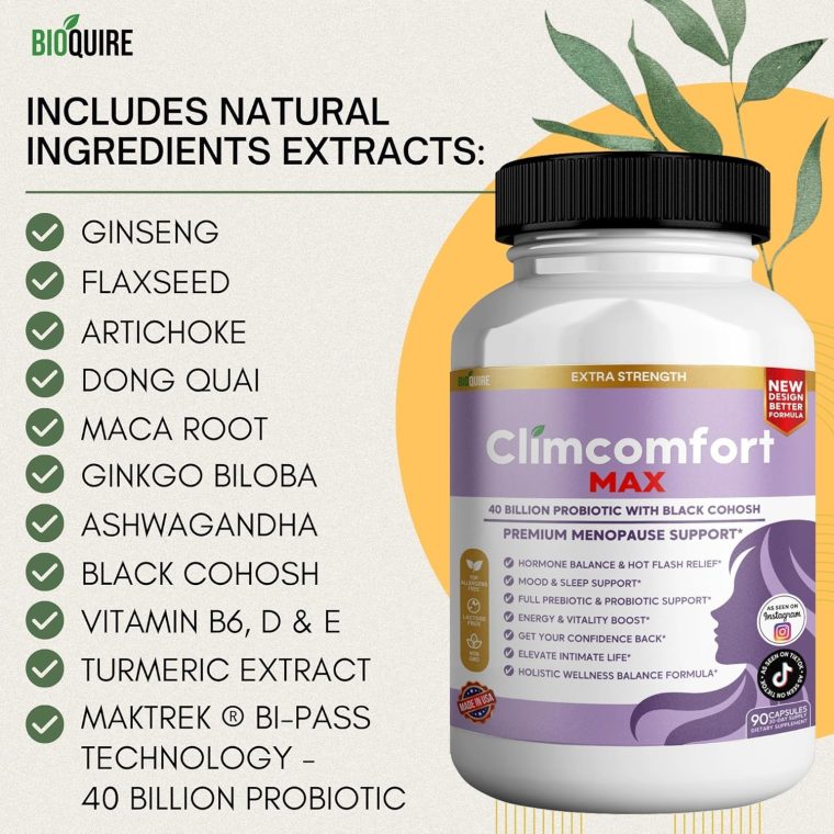 Climcomfort Max Menopause Support, 40 Billion Probiotic with Black Cohosh, 90 Capsules, Hormone Balance and Hot Flash Relief (1) - Image 6