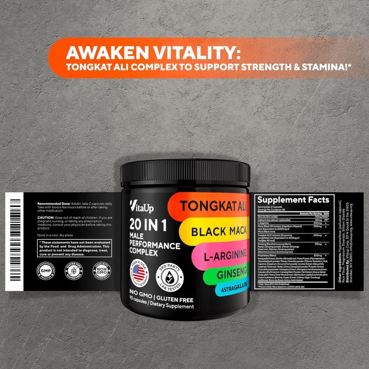 Tongkat Ali for Men 20 in 1 with Astragalus - USA Made Mens Supplement Complex with Black Maca Root, L-Arginine, Ginseng, Calcium, Astragalus for Normal Strength & Endurance Support - 90 Caps - Image 8